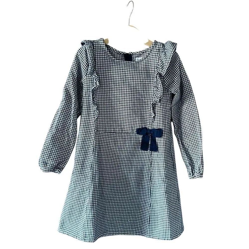 Hope & Henry Houndstooth Patterned Equestrian Dress with Ruffles and Bow Size 7